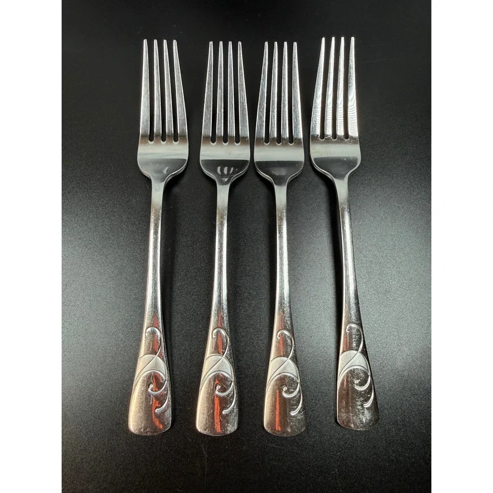 Oneida Serif Pattern Dinner Forks Stainless Steel Swirl Scroll Set of 4